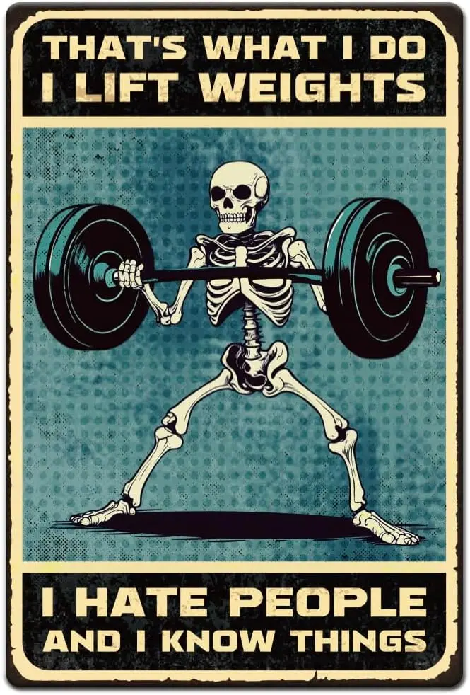 1pc Vintage Metal Tin Sign   Retro Skull Gym Sign Rust Look Thats What I Do I Lift Weights Tin Sign for Home Gymnasium Gym Weigh