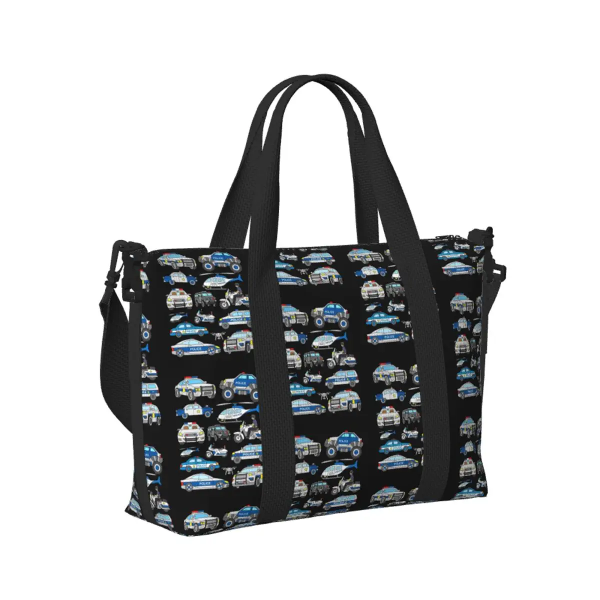 

Custom Police Car Design Beach Travel Bag Large Capacity Tote Bags for Gym Yoga Women Shopping Duffle Shoulder Bag