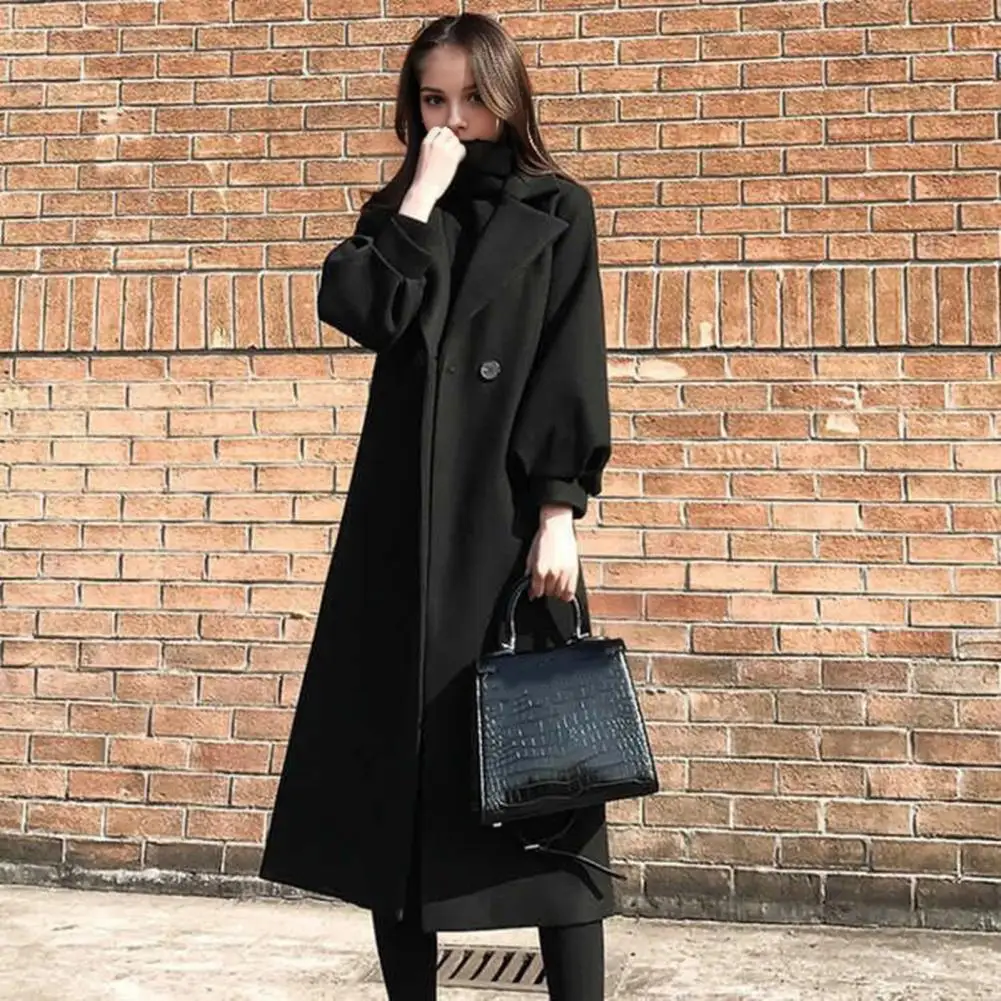 Winter Women Coat Formal Turn-down Collar Double Button Calf Length Overcoat Solid Color OL Commuting Outerwear Women's Clothing