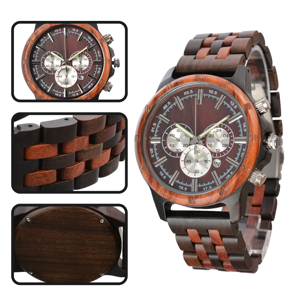 Wooden Hand Watch Man Clock Fashion Quartz Wristwatches Luxury Timepieces Chronograph Wood Wrist Watches for Men Gifts