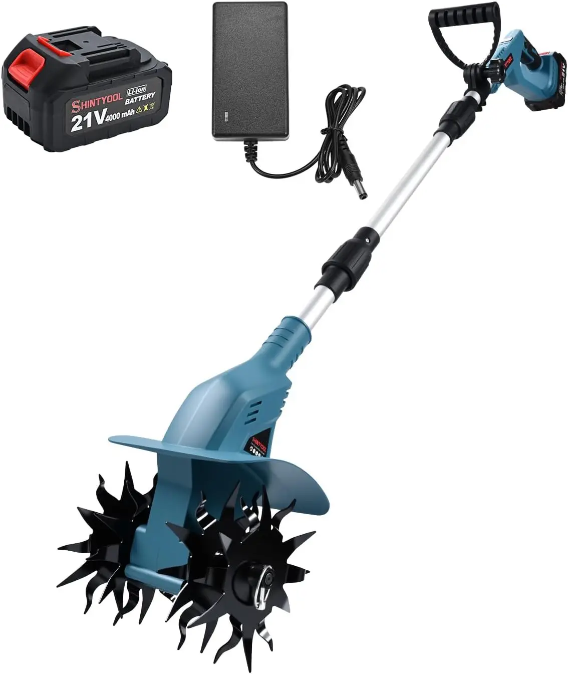 21V Cordless Tiller, 8-Inch Wide 4.0Ah Battery Powered Garden Cultivator with Steel Tines