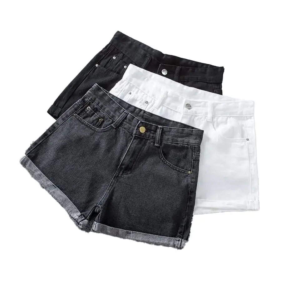 شورت نسائي قصير غير رسمي عالي الخصر باللون الأسود والرمادي والأبيض Y2K Harajuku Street Style 2000S ملابس ريترو جينز قصير #1