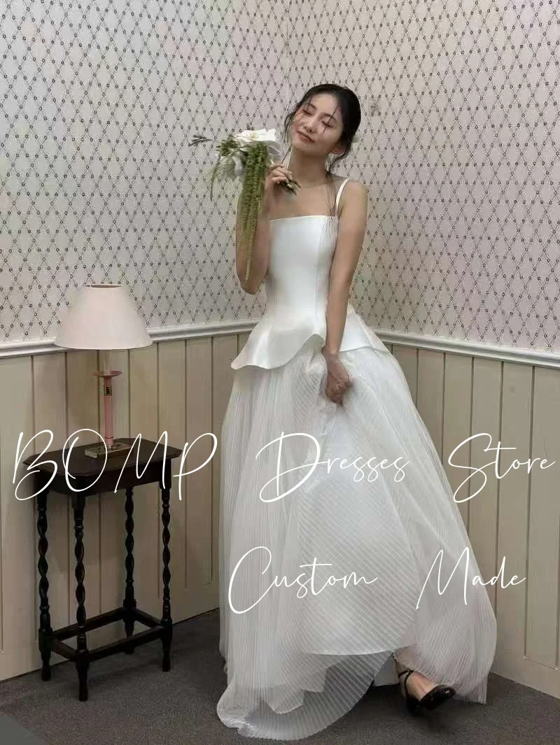 

BOMP Elegant Tiered Wedding Dress Sweetheart Floor Length Ivory Satin Corset with Tulle Korea Photo Shoot Bridal Gown Customized
