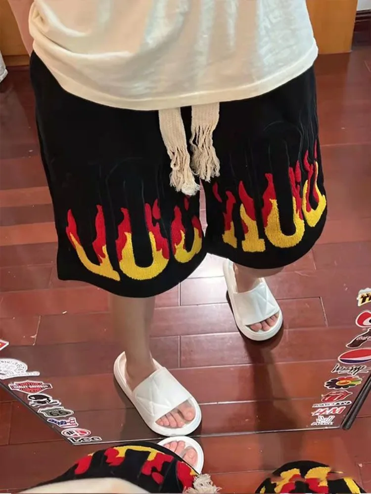 خمر الشارع إلكتروني التطريز خمس نقاط السراويل مستقيم فضفاض واسعة الساق السراويل 2025 صيف جديد عالية الخصر سراويل قصيرة #2