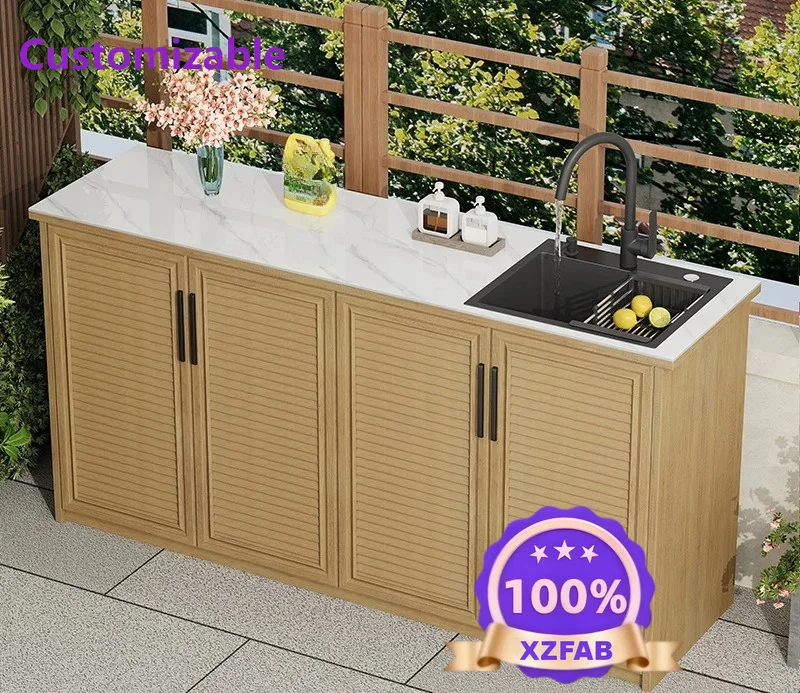 Factory Direct 2026 Outdoor courtyard balcony wash basin sunscreen aluminum alloy sink integrated cabinet garden courtyard