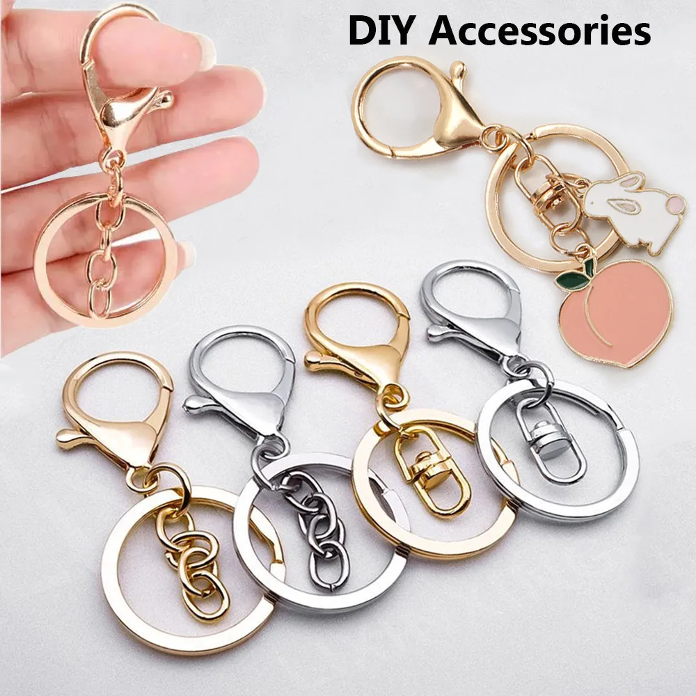 

1pc Zinc Alloy Key Chain With Lobster Clasps Extension Chain Flat Split Ring Keyring Loop Key Holder For DIY Craft Jewelry