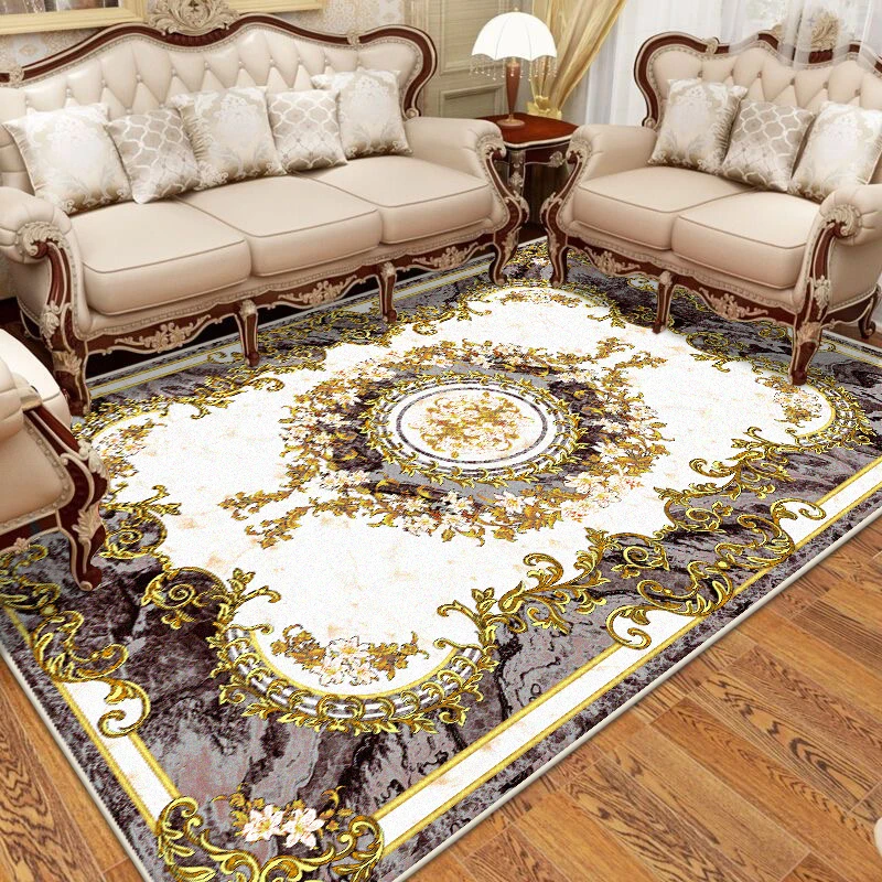 

Golden Carpet for Living Room European Luxury Home Decor Rugs Bedroom Bedside Rug Non-slip Washable Lounge Sofa Coffee Table Mat