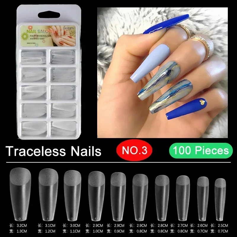 

100pcs/box Profeessional Traceless Fake Nails Coffin Nail Tips No Trace False Nails Artificial 10 Sizes