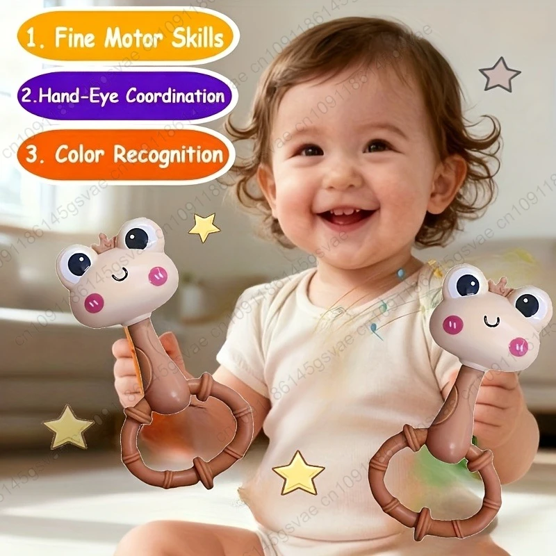 1/2 قطعة خشخيشة ضفدع لطيفة ومثيرة للاهتمام باليد للتدريب على القبضة، تحفيز اللمس وتهدئة وقت النوم، متينة وسهلة التنظيف #2