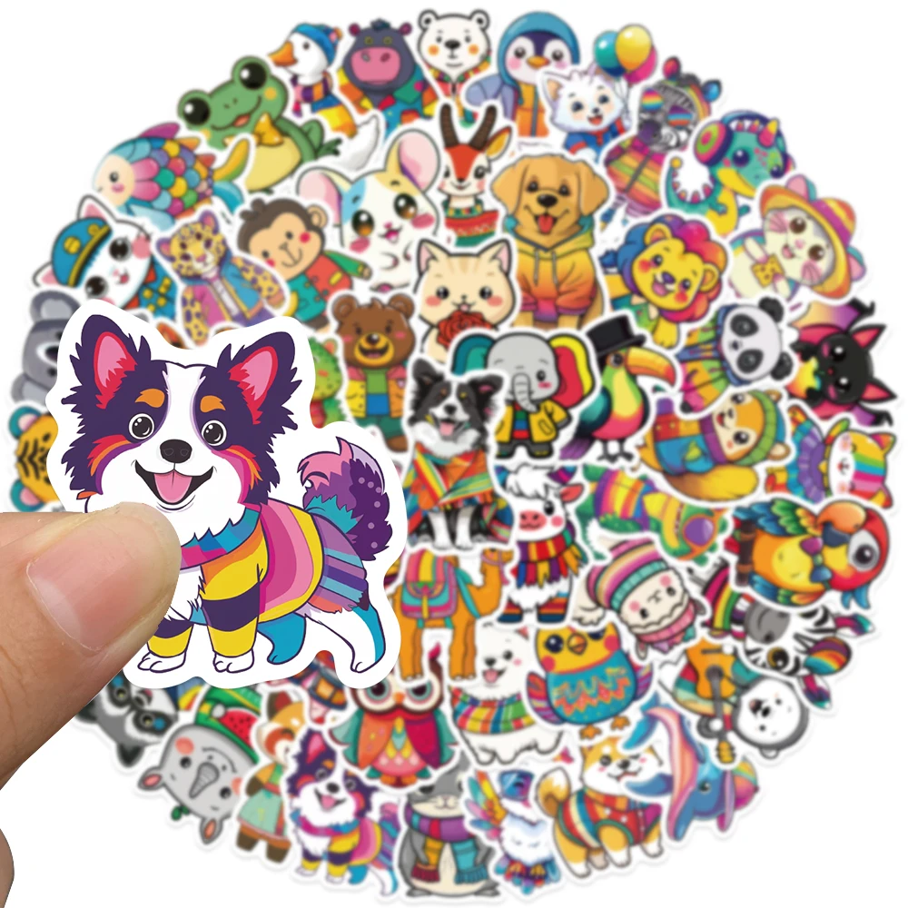 55pcs Cute Cartoon Colorful Animals Graffiti Stickers For Luggage Laptop Water Bottle Guitar Phone Waterproof Vinyl Decals