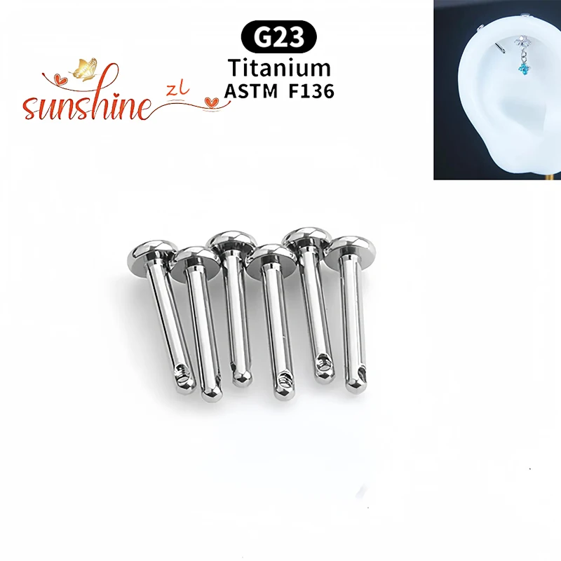 10PCS Side Internal Thread Ear Bone Screw 0.9mm 16G G23 Titanium Lip Stud Labert Lip Piercing Helix Cartilage Piercings Jewelry