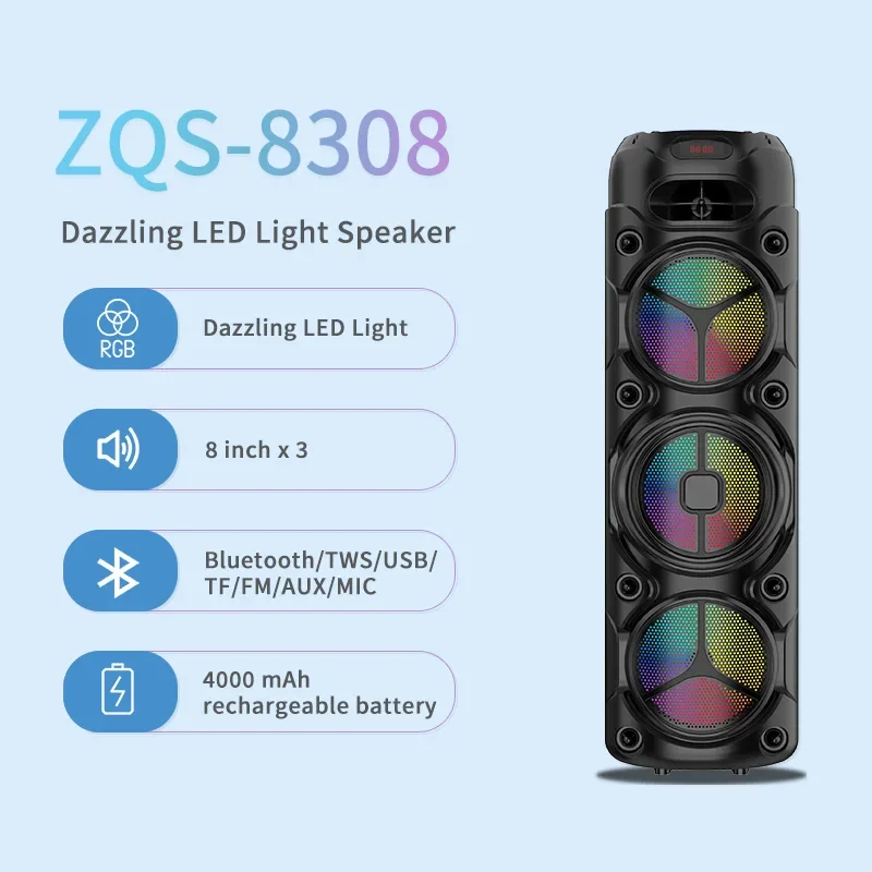 Outdoor Portable Waterproof Bluetooth Speakers Multifunction Wireless Subwoofer Square Dance High Power Music Centre with Mic