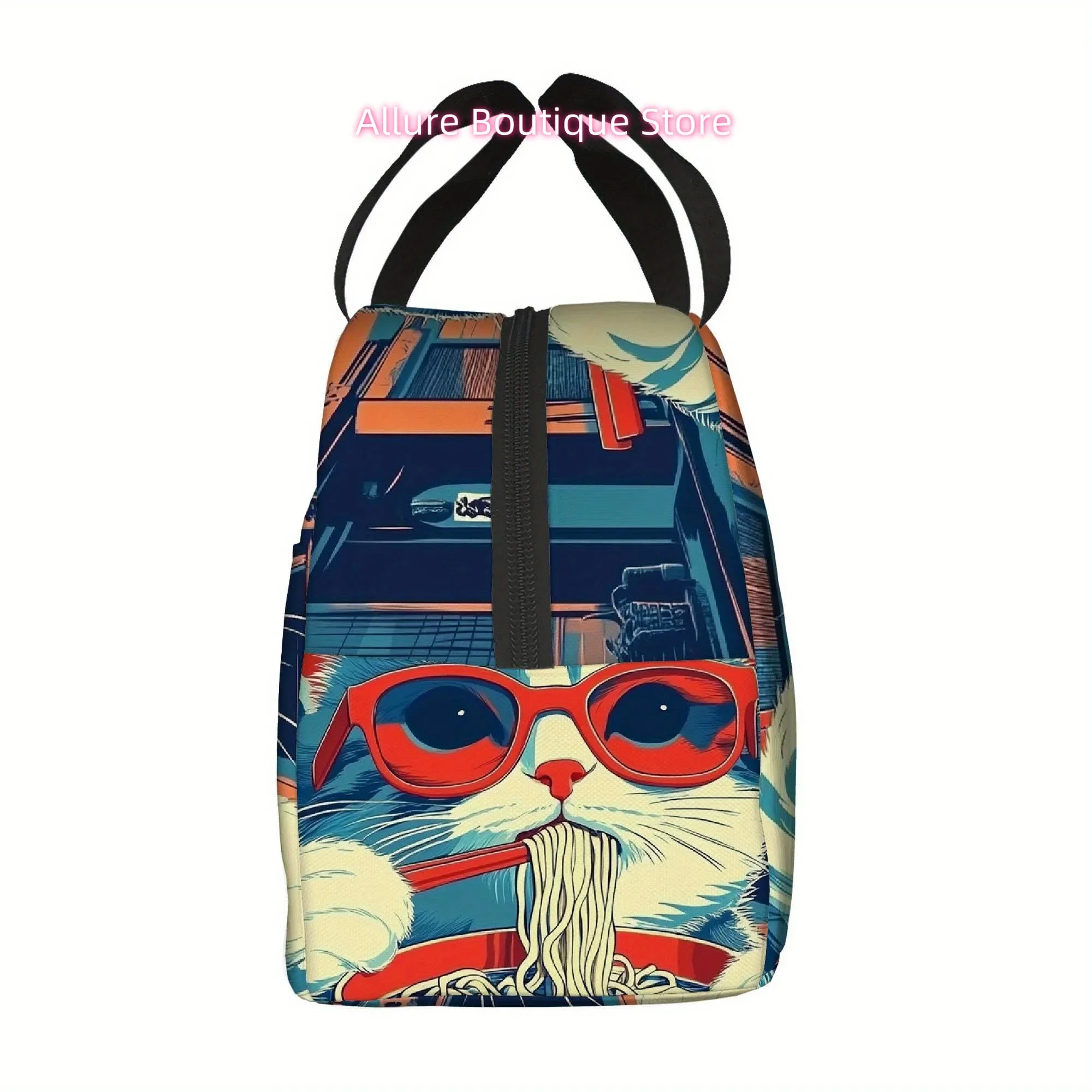 1pc Cute Cat Eating Spaghetti Thermal Bag - Insulated Lunch Tote with Non-Food Contact Protection, Keeps Food Warm/Cold - Portab