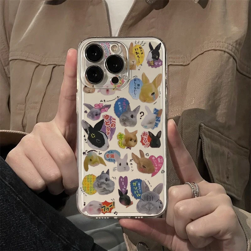 Lmmcjj Rabbit Bunny Clmj Cat Dog Phone Case For iPhone 16 15 14 13 12 11 Mini Pro Max X XR XSMax 7 8 Plus SE20 Transparent Cover