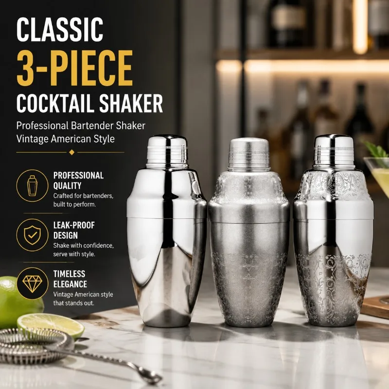 Retro American Three-section Cocktail Shaker Professional Bartender Shaker Set Suitable for Bar Household Cocktail Preparation