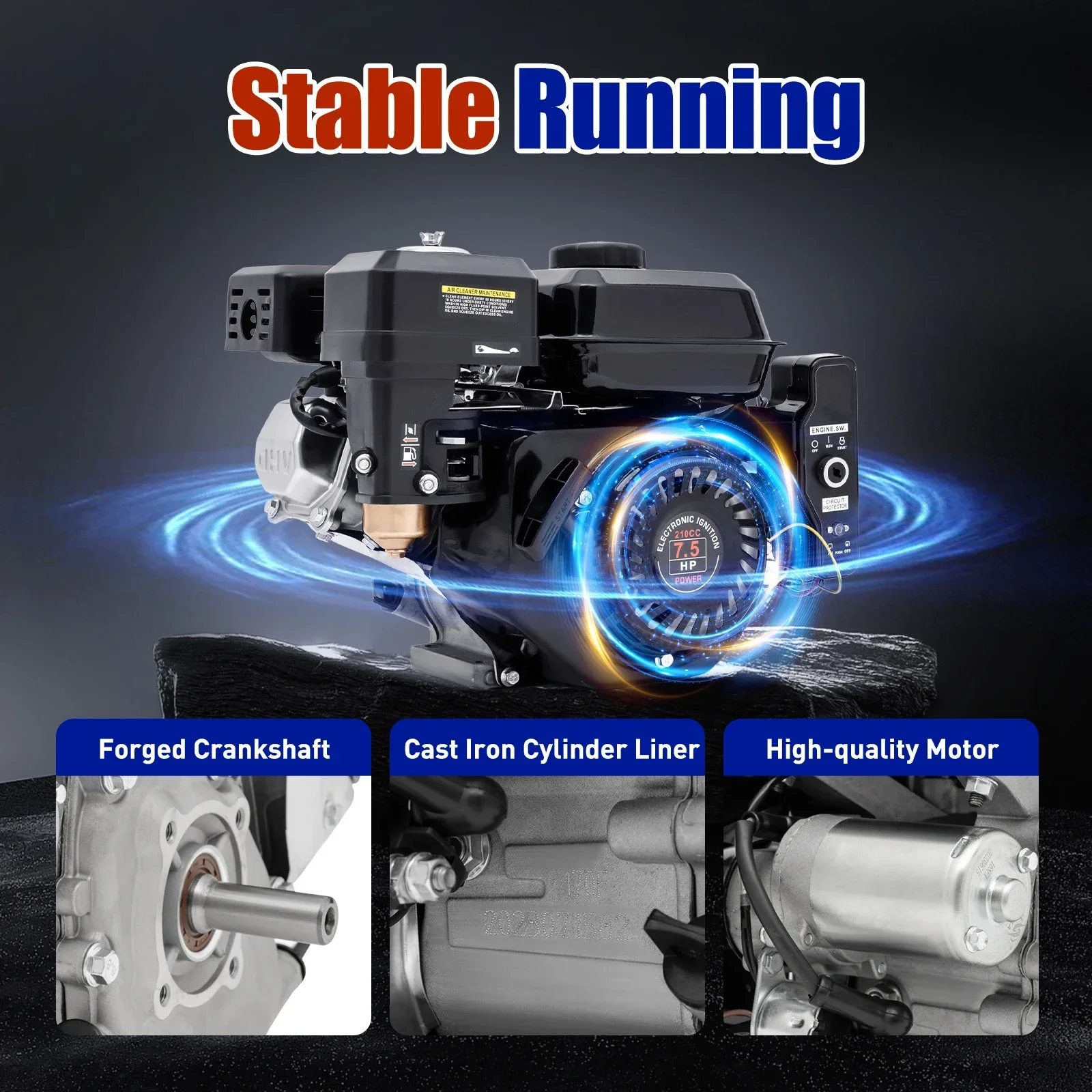 For 4 Stroke 7.5 HP Electric Start Horizontal Engine Gas powered Go Kart Gas Engine Motor 20mm shaft