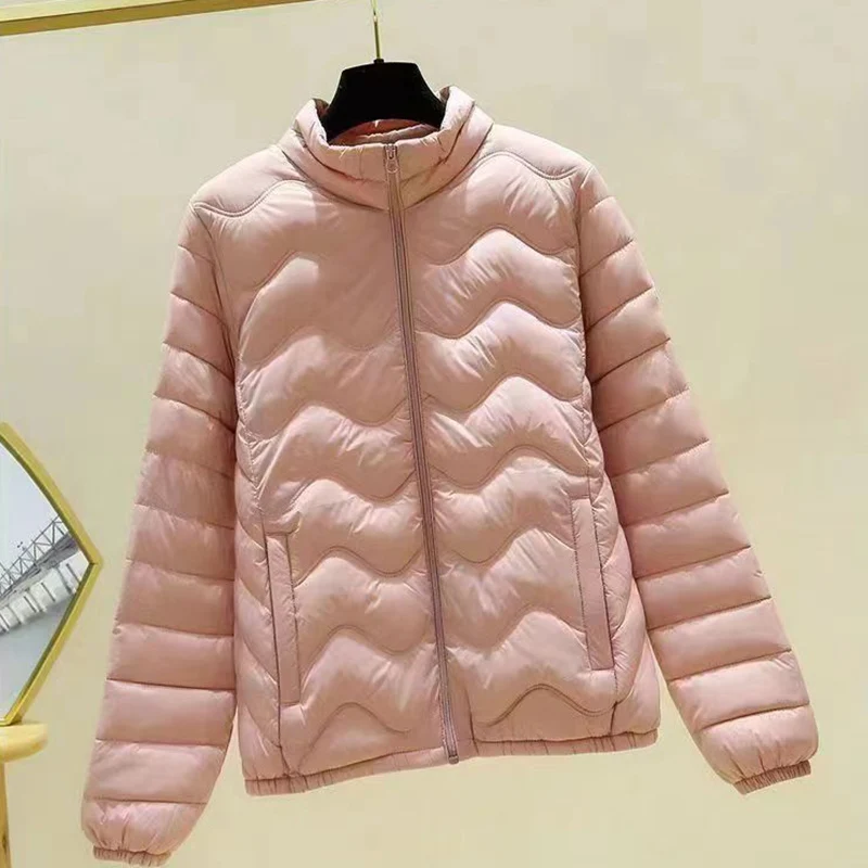 Lightweight Stand Collar Down Cotton Coats Women Classic Zipper Up Long Sleeve Winter Parkas Woman Solid Warm Puffer Jackets