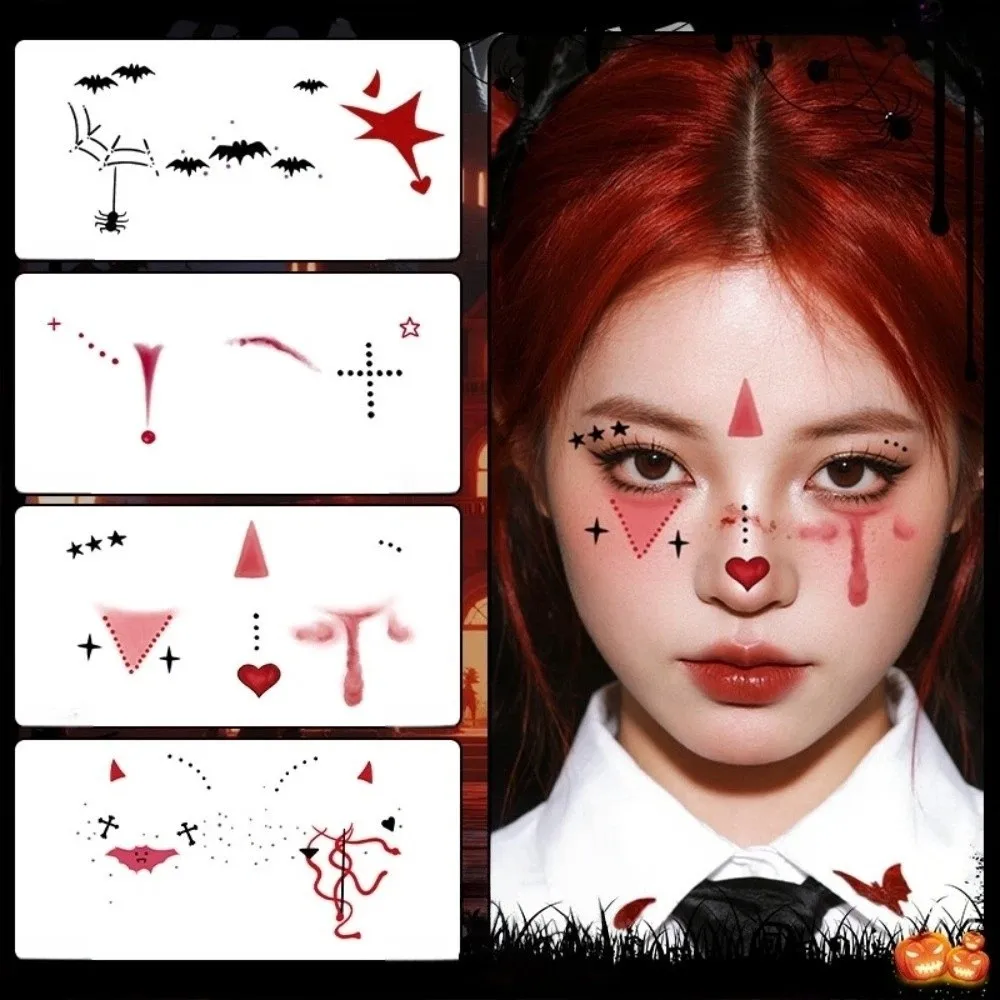 Make Up Joker Face Tattoo Sticker Waterproof Art Circus Clown Temporary Tattoo DIY Long Lasting Spider Web Tattoo Sticker Party