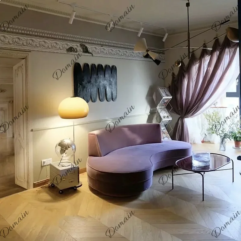 B80 Arch Velvet Sofa Burgundy Creative Designer Store Retro Romantic Small Apartment