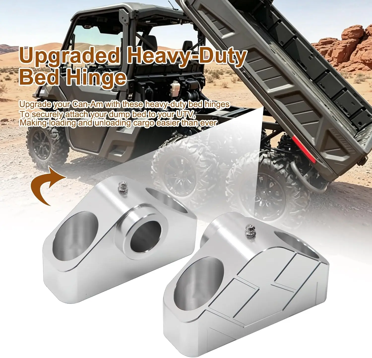 UTV Dump Bed Hinge Kit Compatible with 2016-2025 Can-Am Defender Commander (Silver)