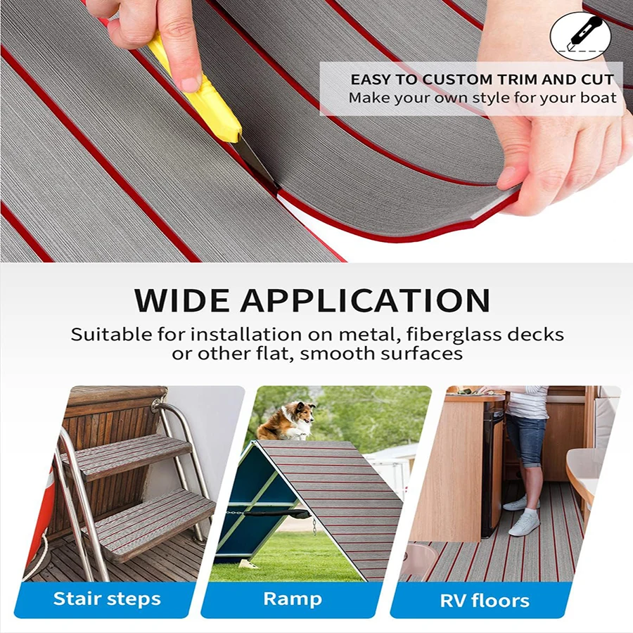 Boat Flooring EVA Foam Decking Faux Teak Marine Mat Carpet Self-Adhesive Marine Flooring Sheet for Motorboat RV Yacht Kayak