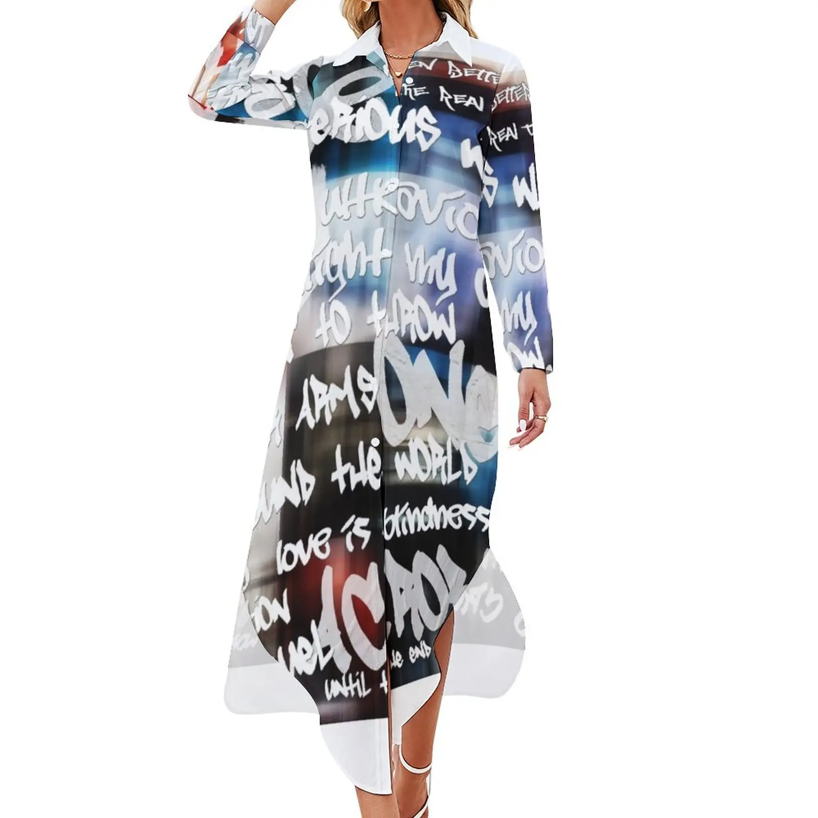 

u2 achtung baby graffiti Long Sleeved Shirt Dress Summer skirt chic and elegant evening dress