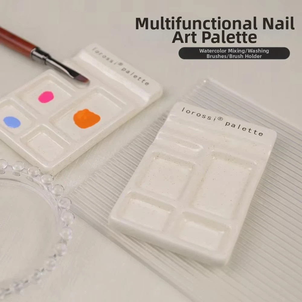 Multifunctional Ceramic Pigment Palette Compact Ceramic Nail Polish Color Mixing Plate With Pen Rest Art Painting Color Palette