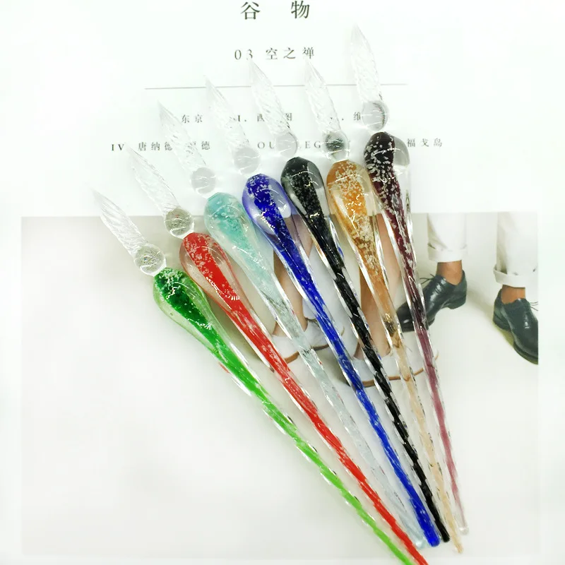 Handmade creative fluorescent dip pen dip pens gift pen new glass crystal glass luminous pen gift box