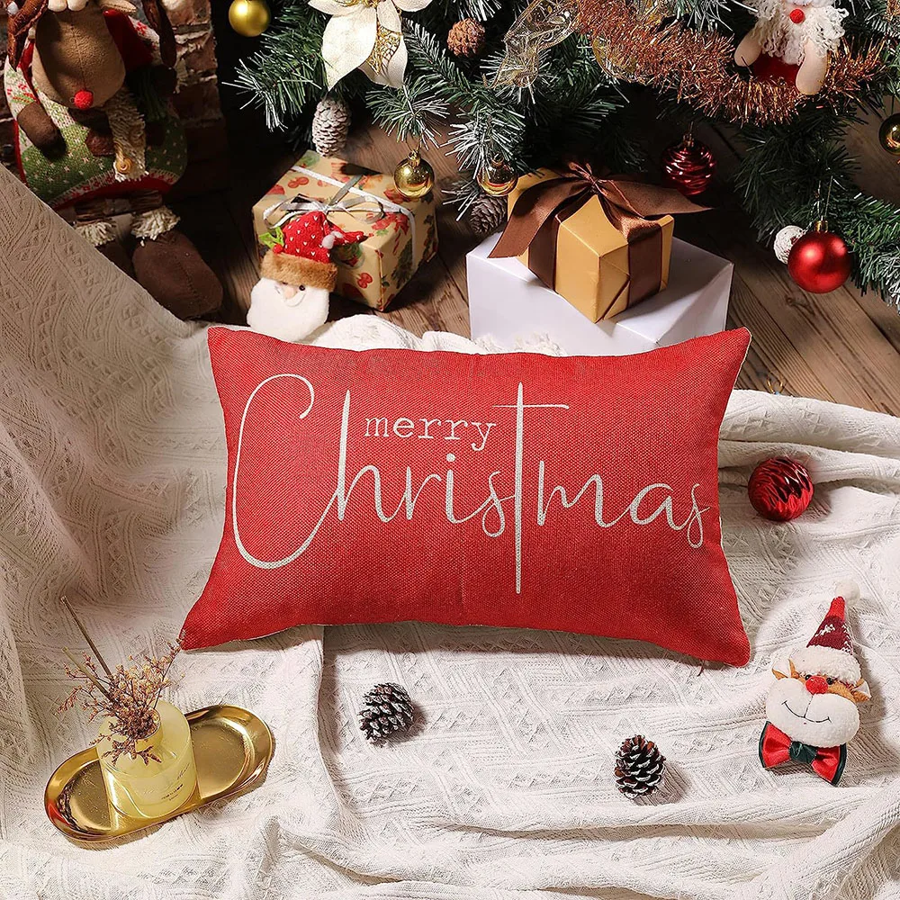 Christmas Decorative Linen Pillow Cover Sofa Throw Pillowcase Rectangle Christmas Decorations Home Decor Cushion Cover 30x50cm