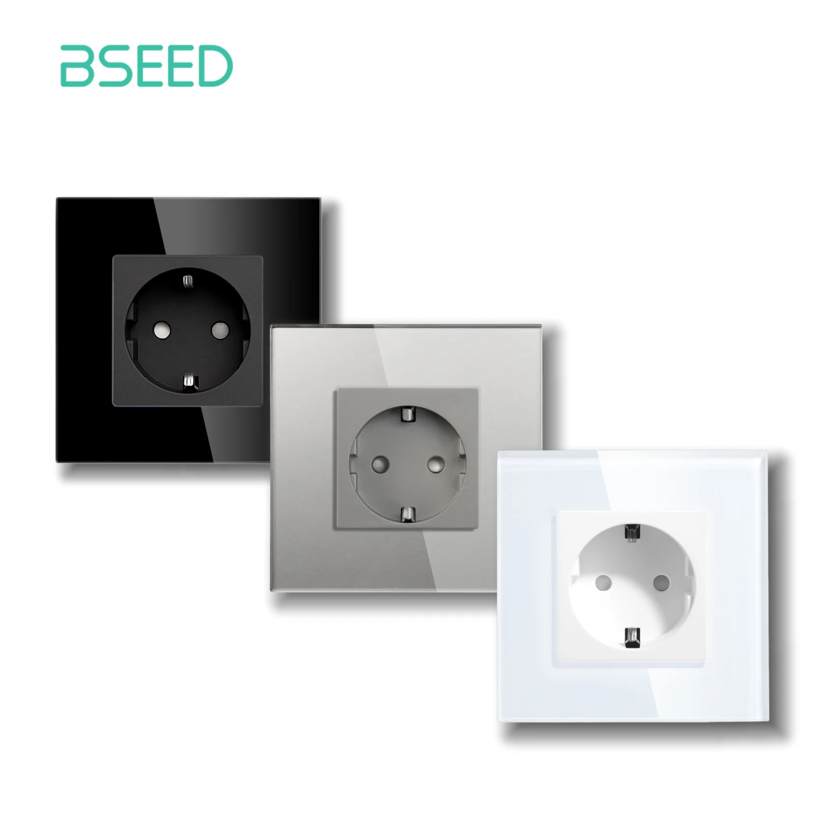 BSEED Wandsteckdose mit Glasrahmen, 16 A, Einzelsteckdose, EU-Standard, für elektrische Steckdosen im Heimbüro, Schlafzimmer