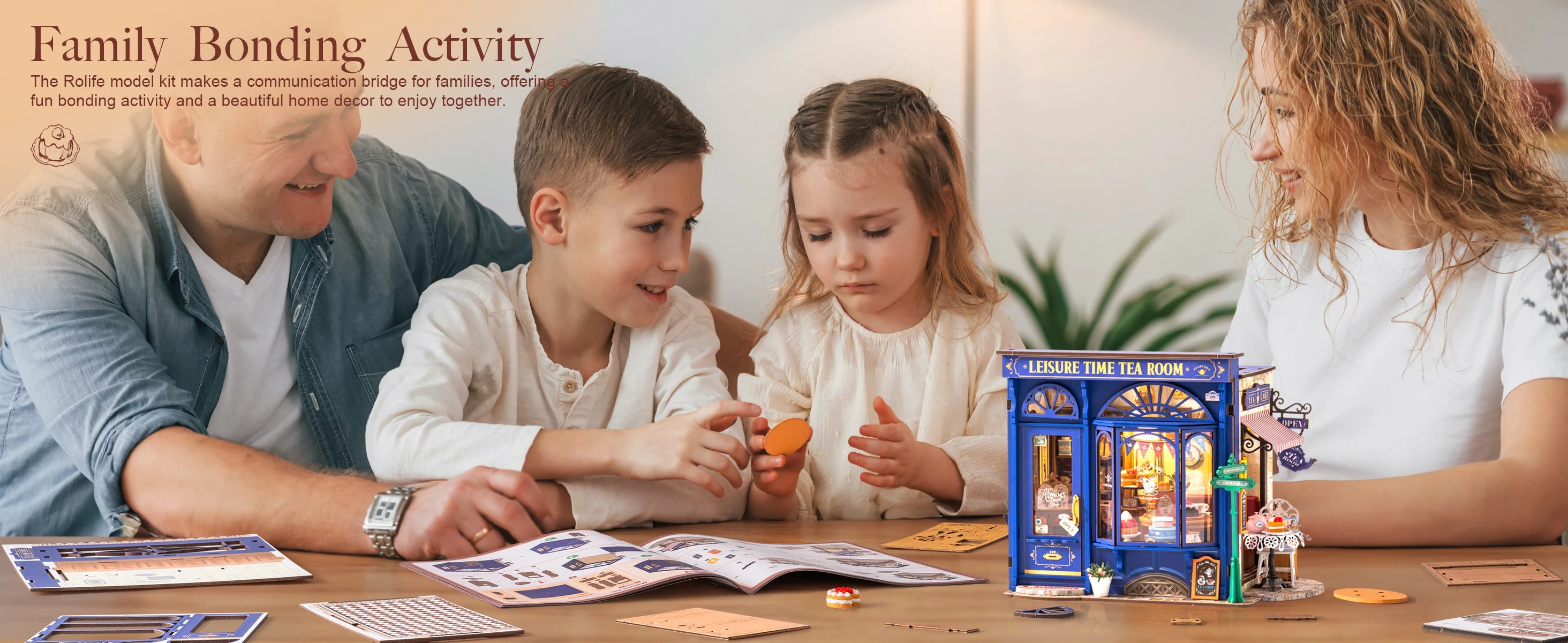 Rolife DIY Miniature Dollhouse Kit Leisure Time Tea RoomCrafts Hobbies Amazing Gift for Women Children DG171