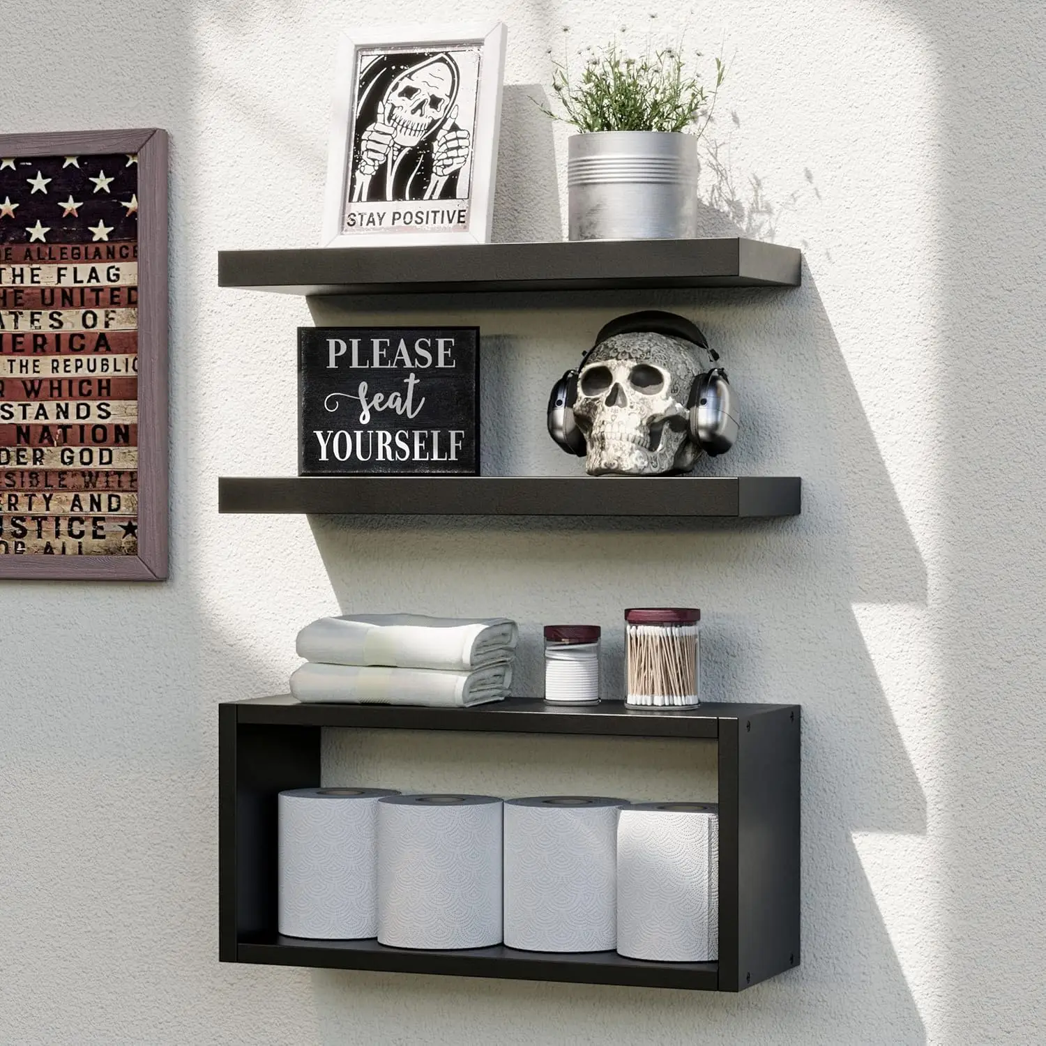 

Black Floating Shelves Set of 3, Modern Bathroom Shelves Wall Mounted Shelves for Wall Decor, Over Toilet Black Wall Sh