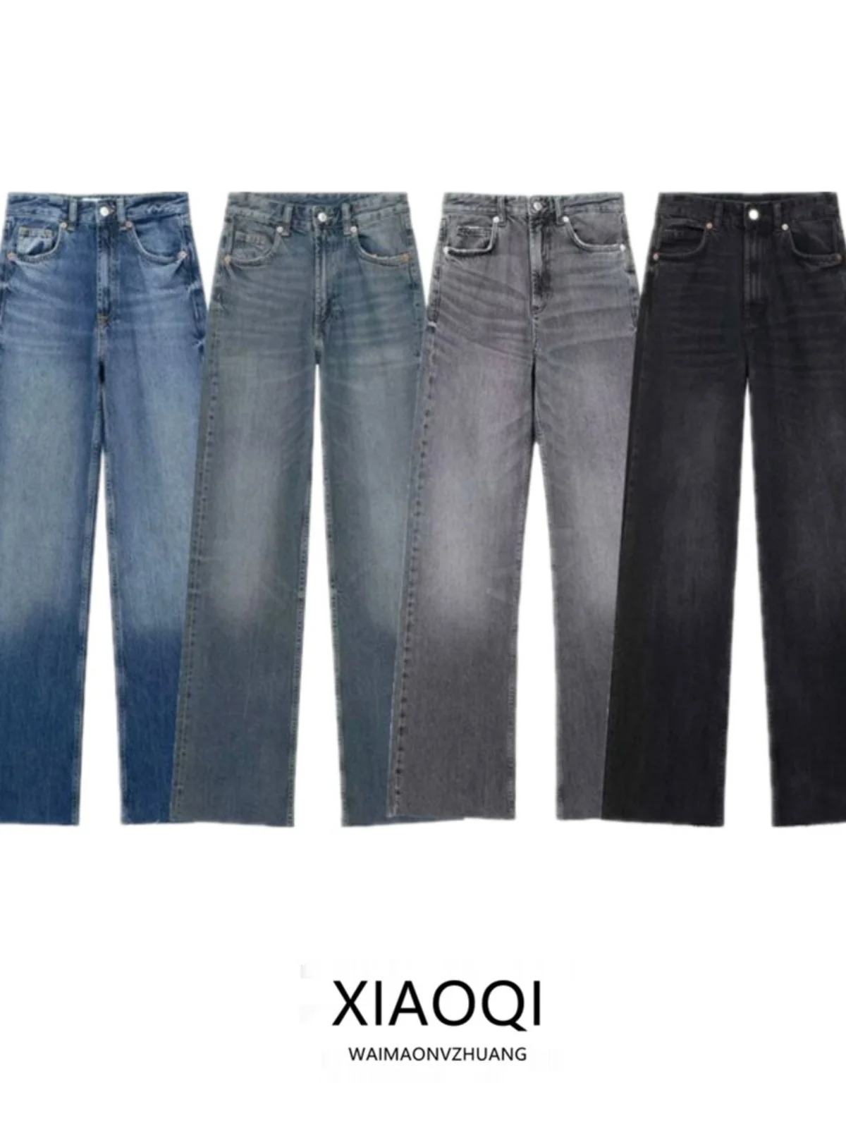 

Весна 2024: Женские джинсы с высокой талией, широкими штанинами, стройнящие, универсальные, прямого кроя, из денима, для женщин