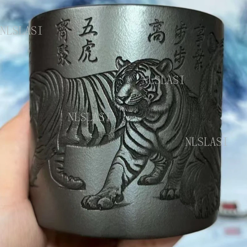 Purple Clay Carved Tea Cup Yixing Large Capacity Master's Cup Tiger Tea Cup Household Chinese Style Teacup Drinking Utensils