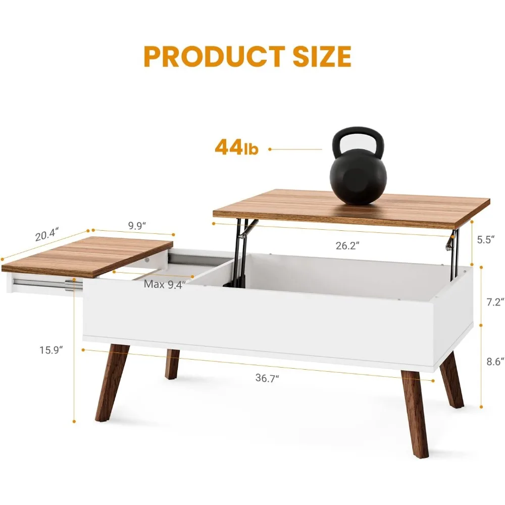 Mesa de centro con tapa elevable, centro de mesa de instalación de diez minutos con compartimentos de almacenamiento ocultos