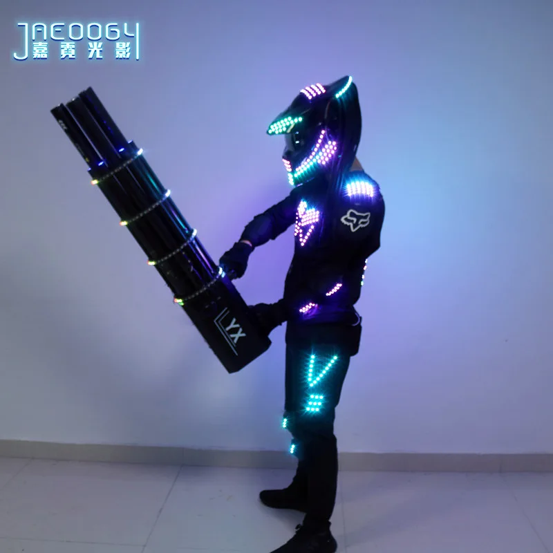 LED Kostüm Frauen leuchtend leuchten Raum Helm Leistung tragen Nachtclub Rave Outfit Halloween Cosplay Roboter verkleiden