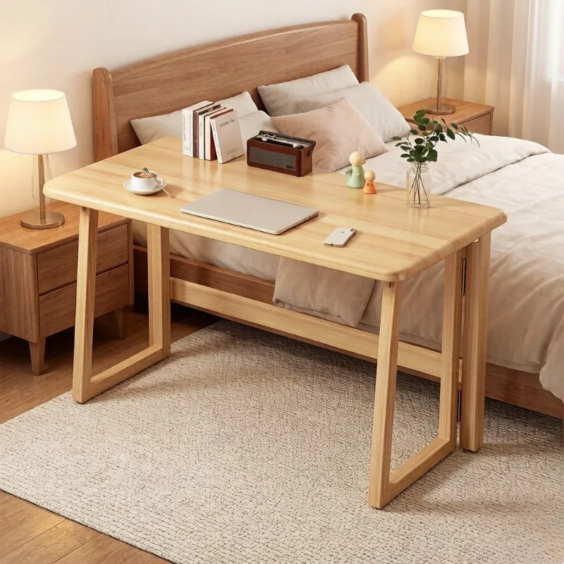 Solid Wood Folding Desk, Modern Portable Computer Desk, Multi-purpose Gaming Study Table for Small Space Bedroom Office