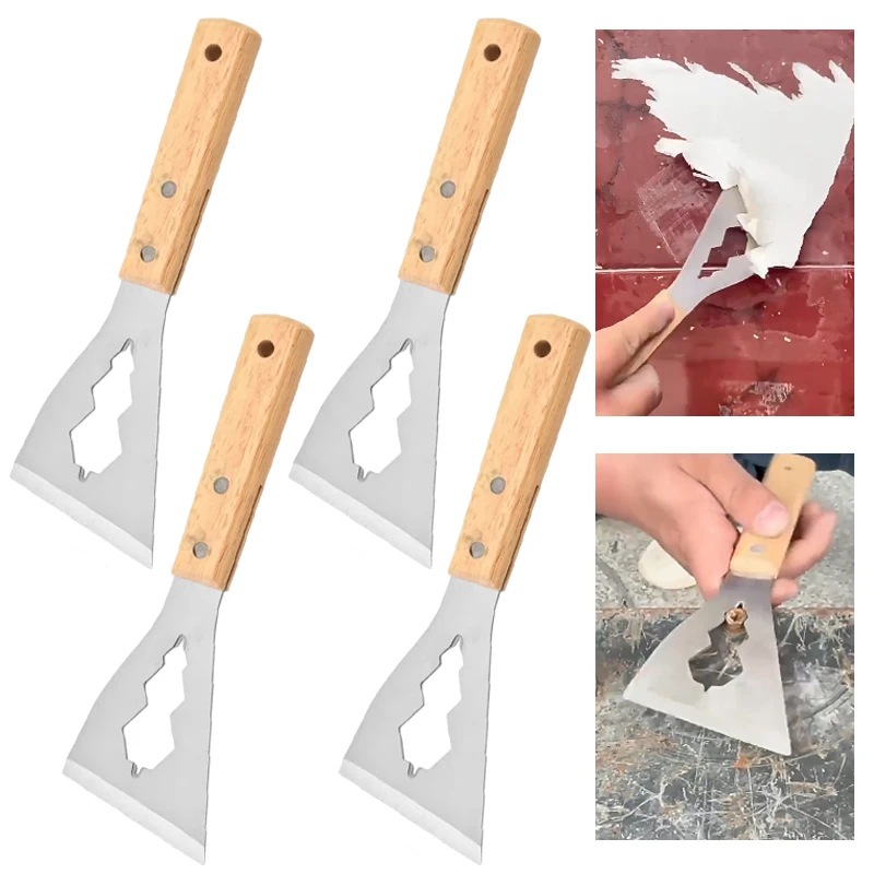 10pcs Thickened Shovel Knife with Wooden Handele Multi-functional Stainless Steel Cleaning Shovel Wall Paper Scraper Clean Tools