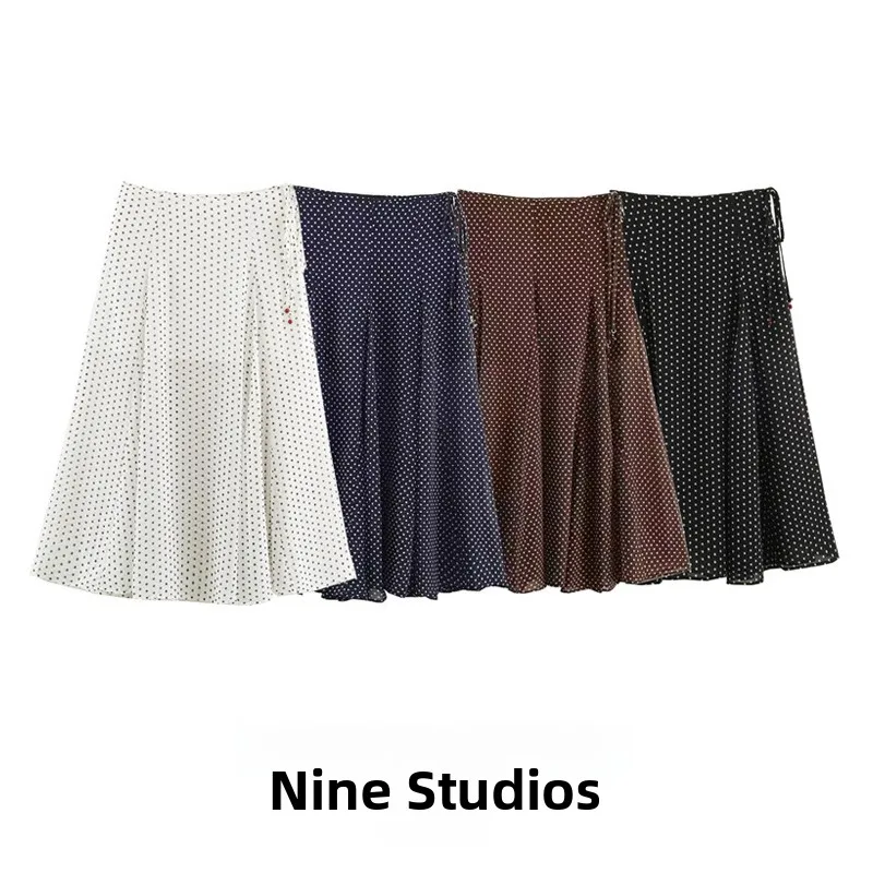 High Waist Long Polka Dot Print Midi Skirt Women's Casual Dress A-Line Skirt Standard Version  Knot Design Girls Ladies