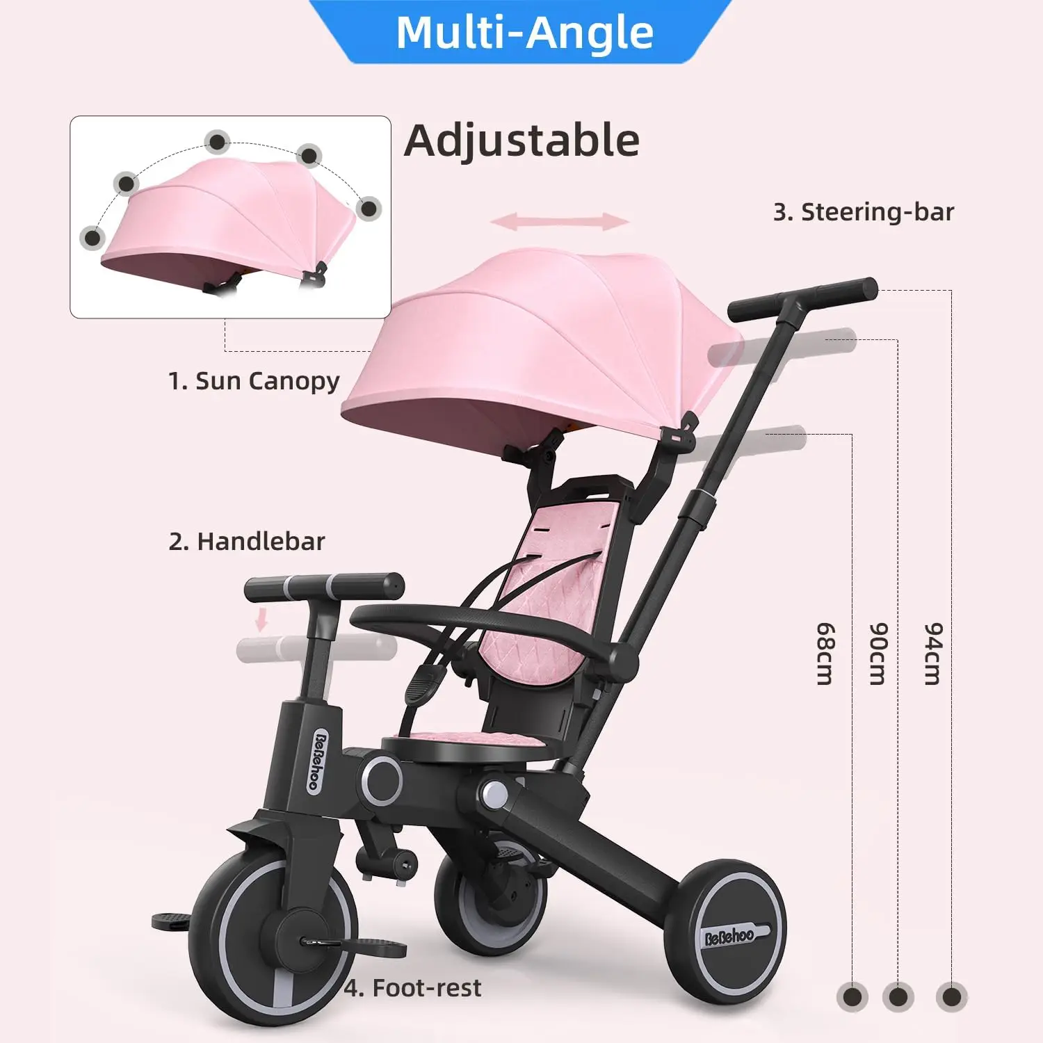 รถเข็นเด็กสามล้อสำหรับเด็กวัยหัดเดินรถสามล้อเด็กพับได้จักรยานทรงตัวเด็กพร้อมที่จับผลักรถเข็นเด็กวัยหัดเดินจักรยาน1-5ปี