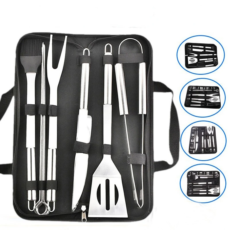 20Pcs BBQ Grill Tools Set Stainless Steel Heavy Duty Grilling Accessories Kit Grill Utensils Set with Canvas Bag Barbecue Kit