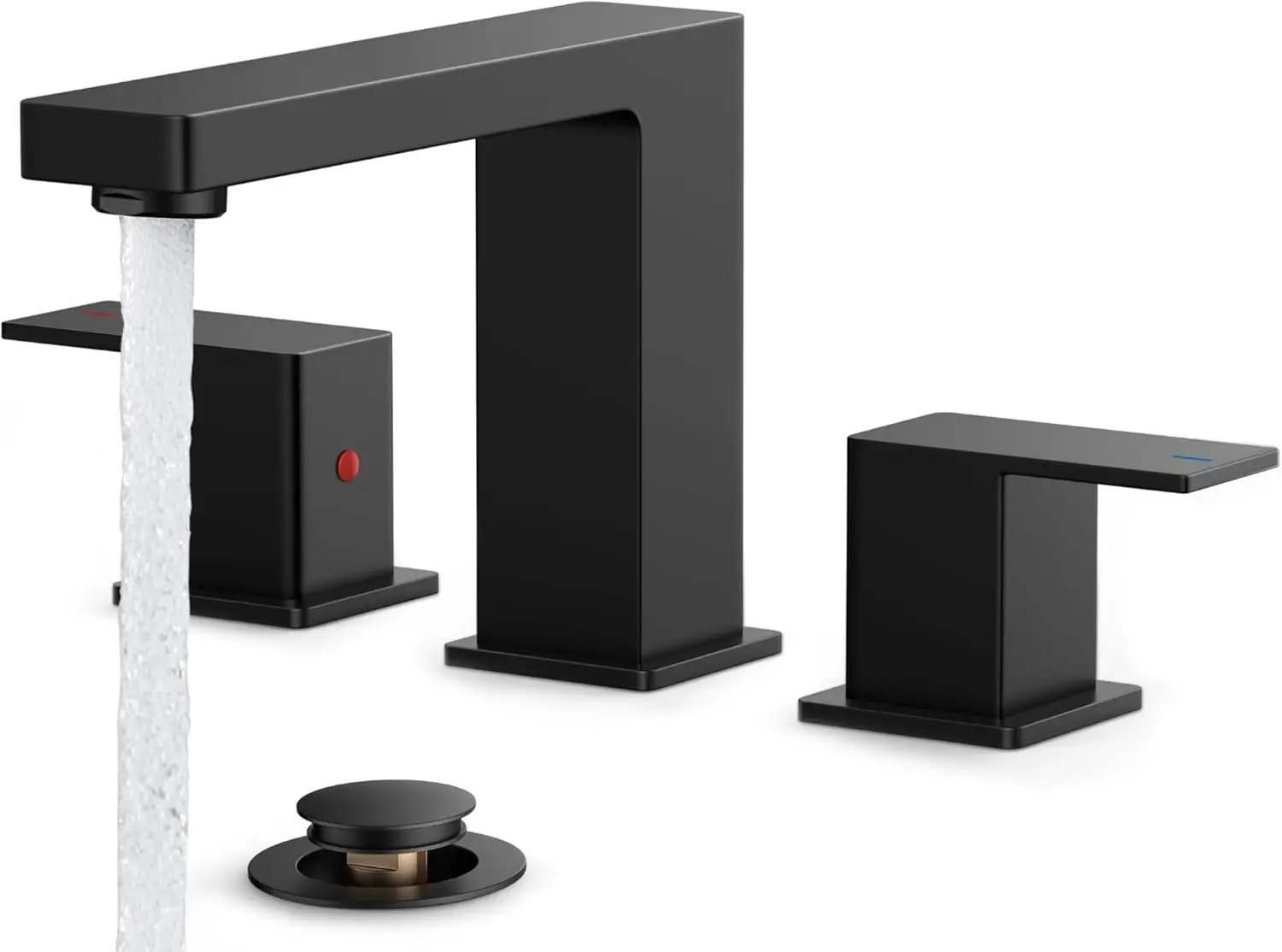 

Matte Black Bathroom Sink Faucet 8 Inch Widespread, 2 Handle with Pop Up Drain and Water Saving Aerator