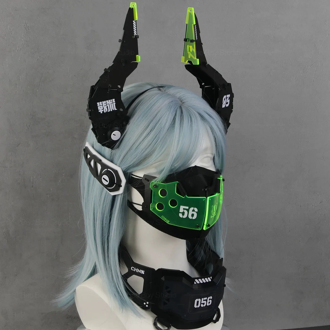 

Future Technology Style Mechanical Punk Mask Headwear Woman Tactical Functional Cosplay Hairband Neck Ring Music Festival Props