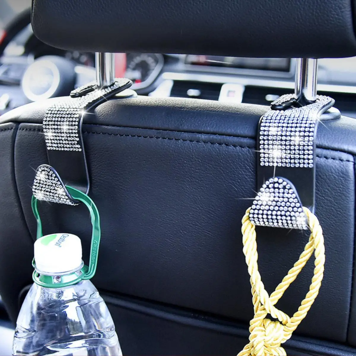 2pcs Artificial Diamond Car Hook, Car Hidden Car Storage Hook Creative Car Seat Hook Hanger Car Accessories For Women image 4