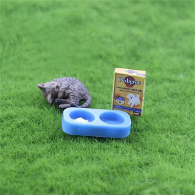 2Pcs/set Dollhouse Mini Dog/Cat Food Box With Food Tray 1/12 Miniature Kitchen Garden Pet Dog Food Bowl Doll House Accessories