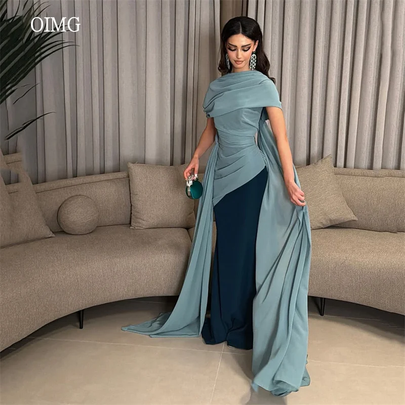 OIMG Contrast Color Mermaid Prom Gowns Chiffon High Neck Cap Eid Party Gown Floor Length Evening Dress 2026 Customized