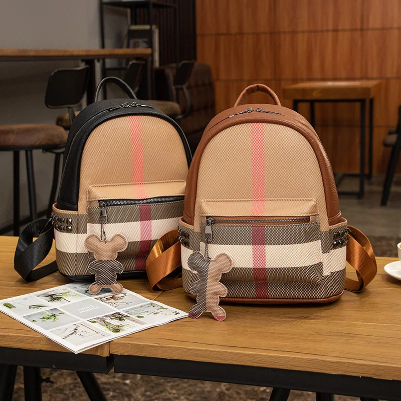 

Mini Canvas Backpack for Women - New Plaid Print Travel Daypack, Compact Lightweight Bag for Casual Outings