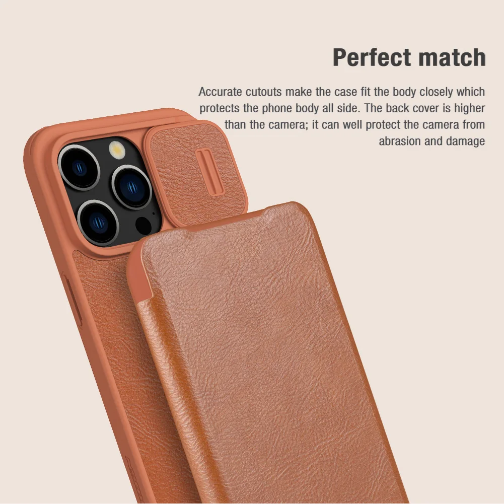 Nillkin For iPhone 14 Pro Max/15 Pro 14 15 Plus Qin Pro Flip cover leather Lens slide cover protective cover phone case shell