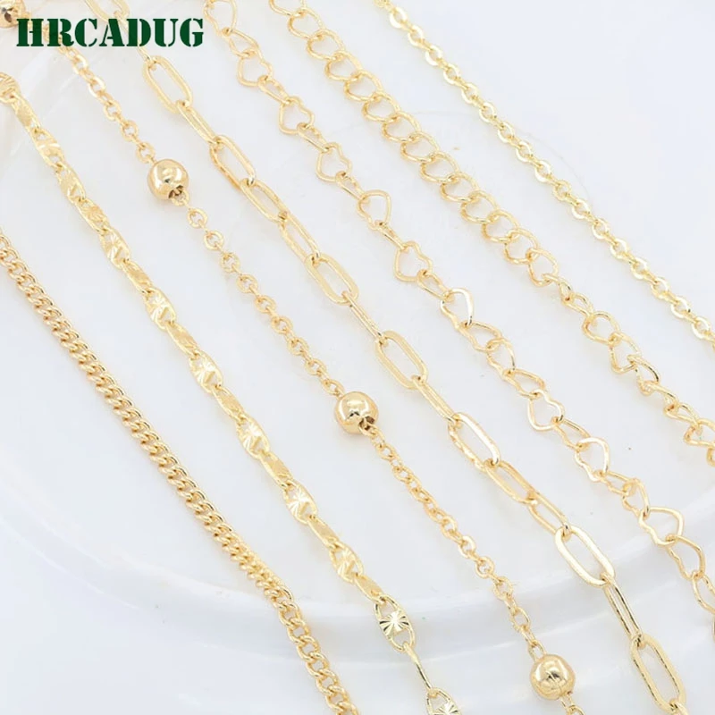 

2 Meters 14K Gold Plated Brass Metal Loose Chain DIY Necklace Bracelet Extension Chains For Jewelry Making Supplies Bulk Chains