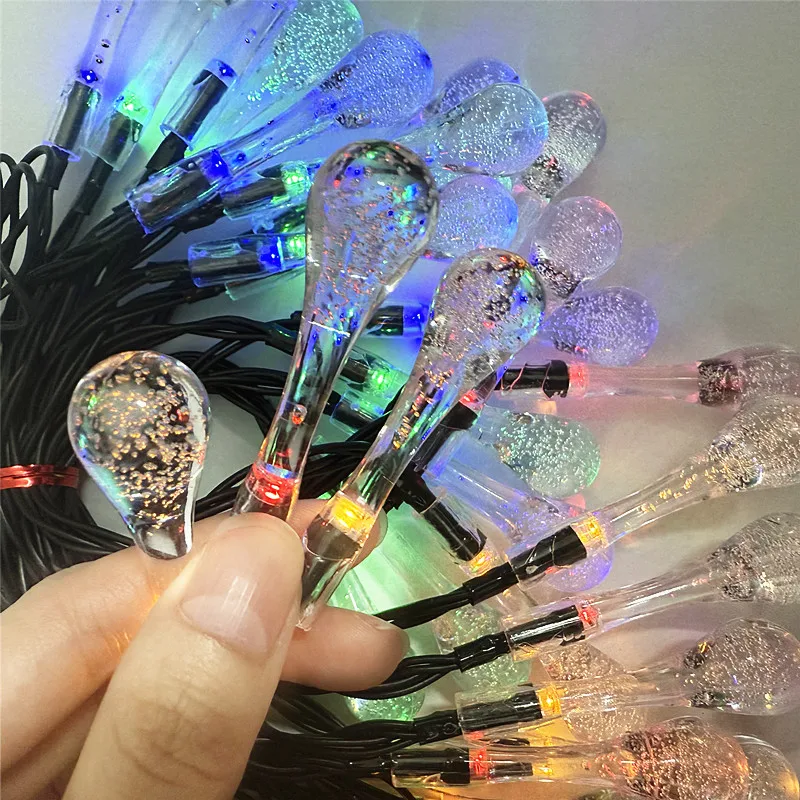 2025 Solar LED Water Drop String Lights Outdoor Christmas Fairy Garden Decor Bubble Ball Lights For Lawn Courtyard